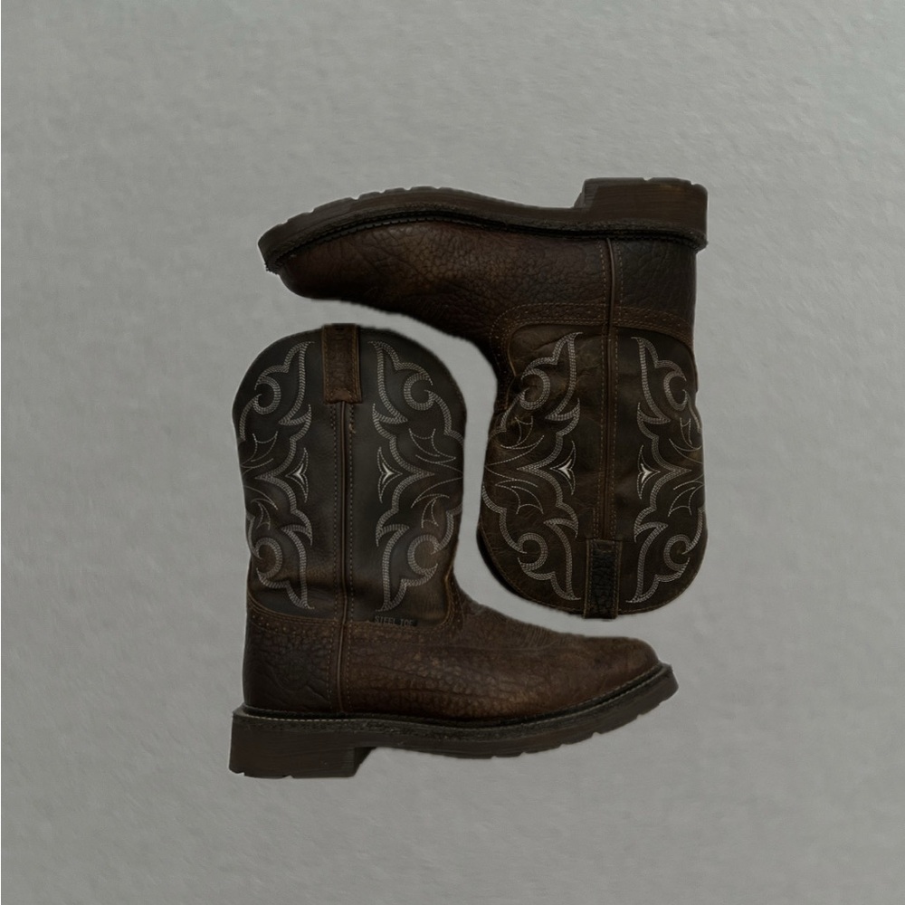 Men’s Justin Boots Amarillo Steel Toe Non-Slip Leather Work Boots. Size 10EE.